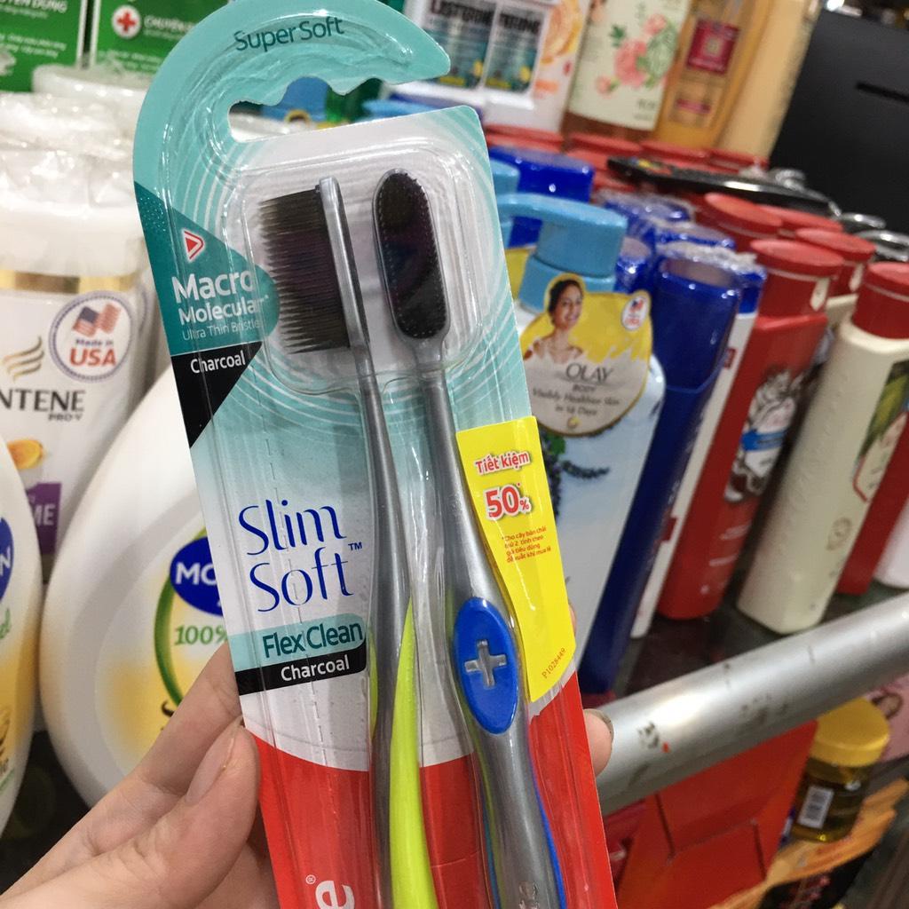 Bộ 2 cây bàn chải Colgate SlimSoft Advanced (Colgate Slim Soft Charcoal siêu mềm )