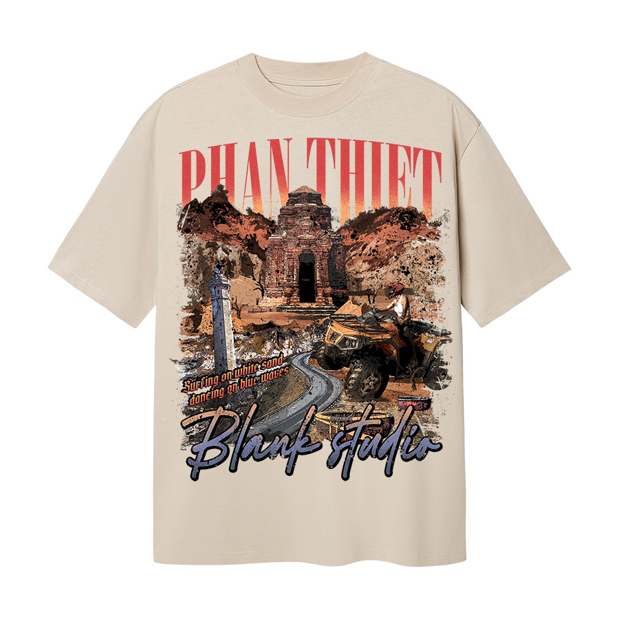 BLANK | Áo Thun PHAN THIẾT Tay Lỡ Unisex - Đen/TAN Cổ Tròn