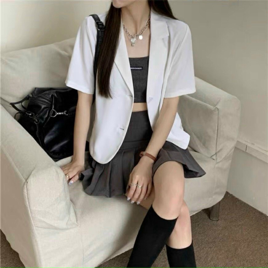 Áo véc blazer cộc tay dáng ngắn Hàn Quốc Vintage nhiều màu _ SHOP THƠM PHẠM