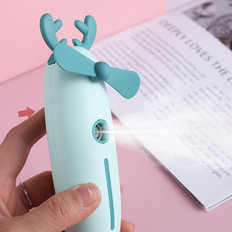 Quạt mini cầm tay phun sương hình thú dễ thương pin sạc,quạt điện cầm tay S005