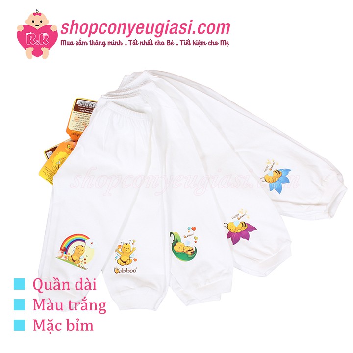 Quần Dài Trắng Mặc Bỉm Sơ Sinh Babiboo In Ép Nhiệt - 100% Cotton