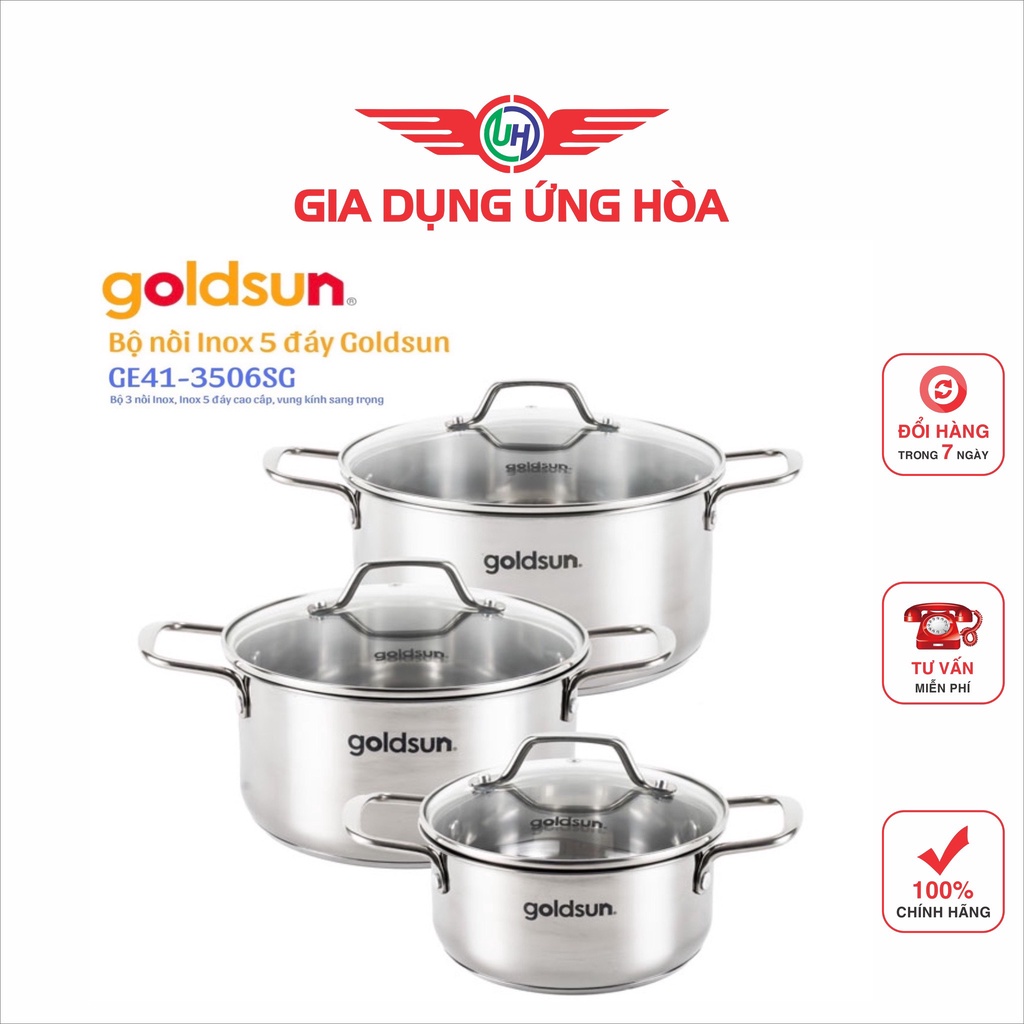 Bộ nồi inox 5 đáy Goldsun Đáy Từ- Việt Nam GE41-3506SG HÀNG CHÍNH HÃNG