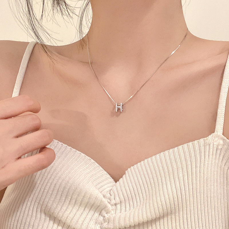 Vòng cổ Mặt Chữ H Đính Đá Zircon Lấp Lánh Thời Trang Cho Nữ