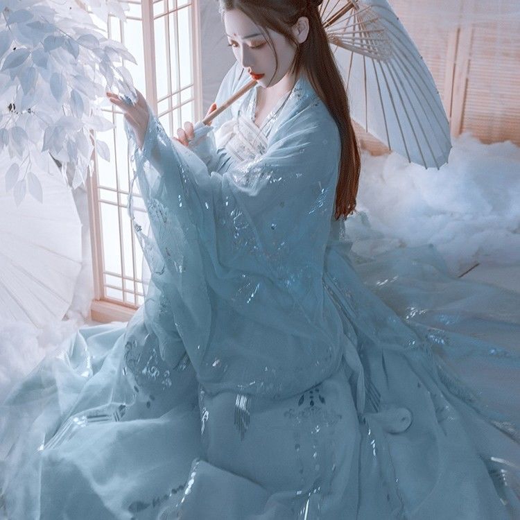 Áo đầm váy rộng thanh lịch kiểu cổ trang Trung Quốc