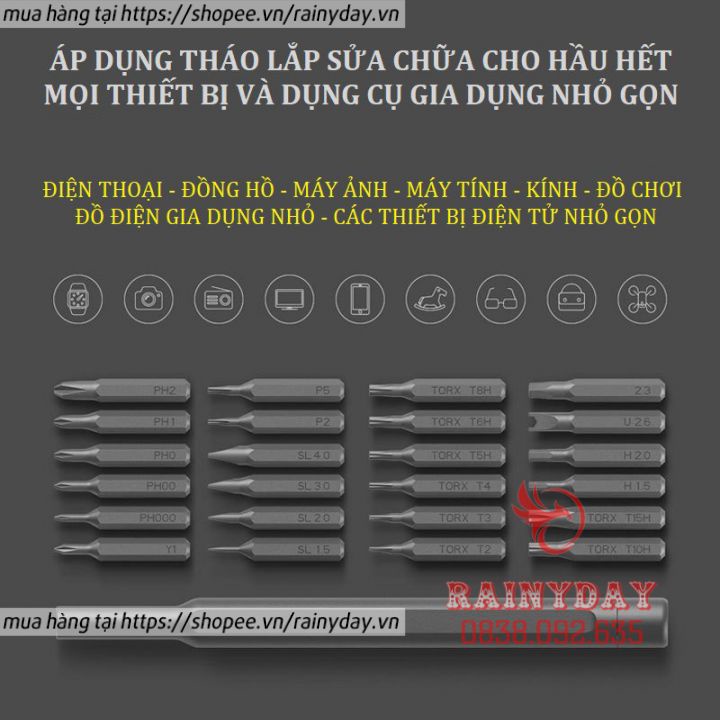 Bộ tua vít đa năng mini 24 đầu chất liệu thép từ tính cao cấp sửa chữa điện thoại, laptop, điện tử cỡ nhỏ