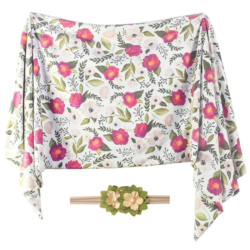 Bộ 2 Chăn Quấn Em Bé Bằng Cotton Mềm Mại In Họa Tiết Hoa Xinh Xắn