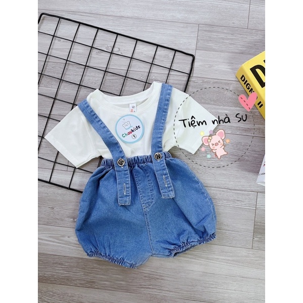 Sale bỏ mẫu - Set yếm cho bé trai bé gái , yếm jean phối áo thun ( 05-15kg) - TIỆM NHÀ SU