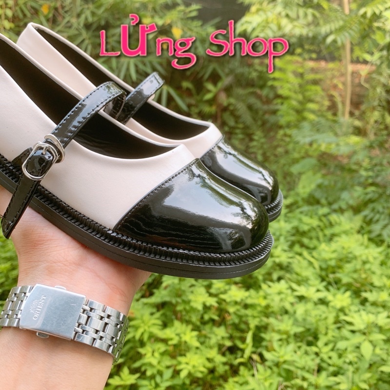 Giày đốc nữ Lửng Shop chất da mềm, giày búp bê cài khuy ngang đế thấp