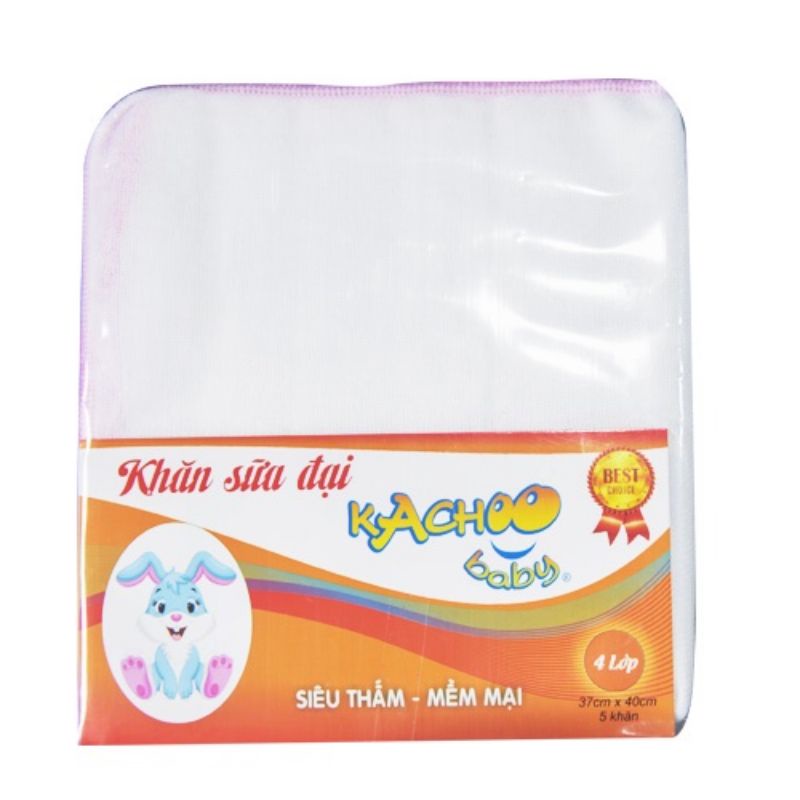 Combo 5 Cái Khăn Sữa Đại KACHOO 4 lớp Size Lớn 40 x 37cm,  100% Cotton mềm mại  an toàn cho da bé sơ sinh, trẻ nhỏ