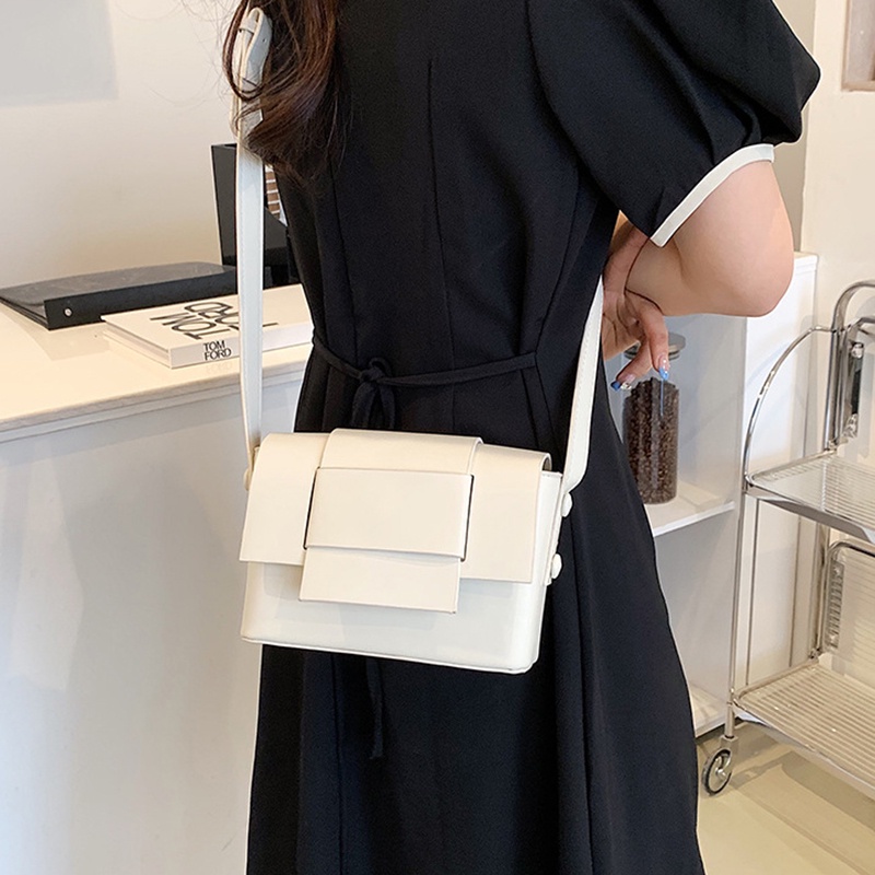 Túi đeo chéo IELGY dáng vuông nhỏ màu sắc đơn giản dễ phối đồ phong cách Hàn Quốc dành cho nữ