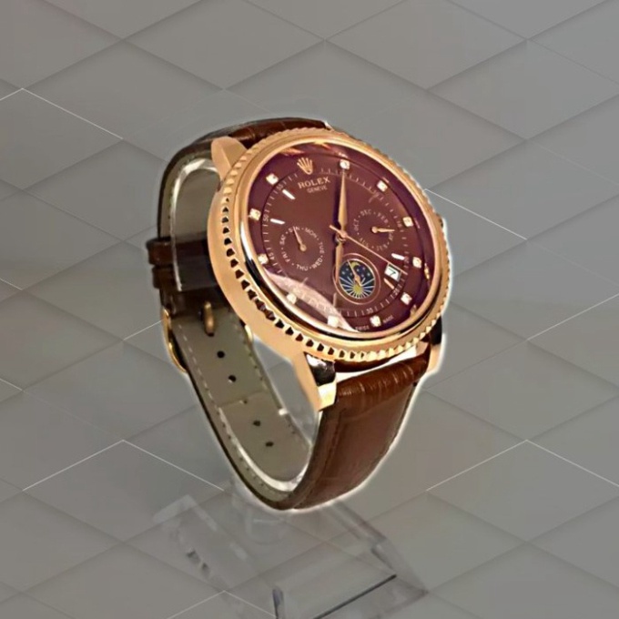 Đồng hồ Nam Rolex máy nhật, mẫu 6kim đính đá, mặt nâu cafe viền vàng, dây da [ BH 1 Năm ] lỗi 1 đổi 1 miễn phí | BigBuy360 - bigbuy360.vn