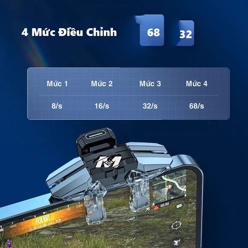 Nút bắn PUBG Auto Tap 68 nhịp/s chơi game mobile 6 ngón JS69 bản nâng cấp Js65, Nút bấm tay cầm chơi gaming FF, PUPG.