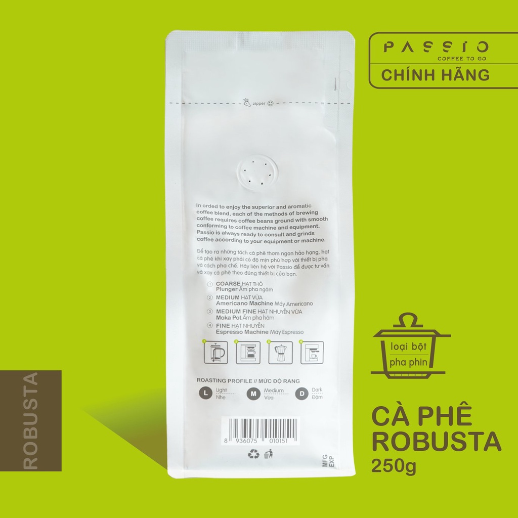 Cà phê Robusta dạng Bột nguyên chất 100% rang mộc - Passio Coffee