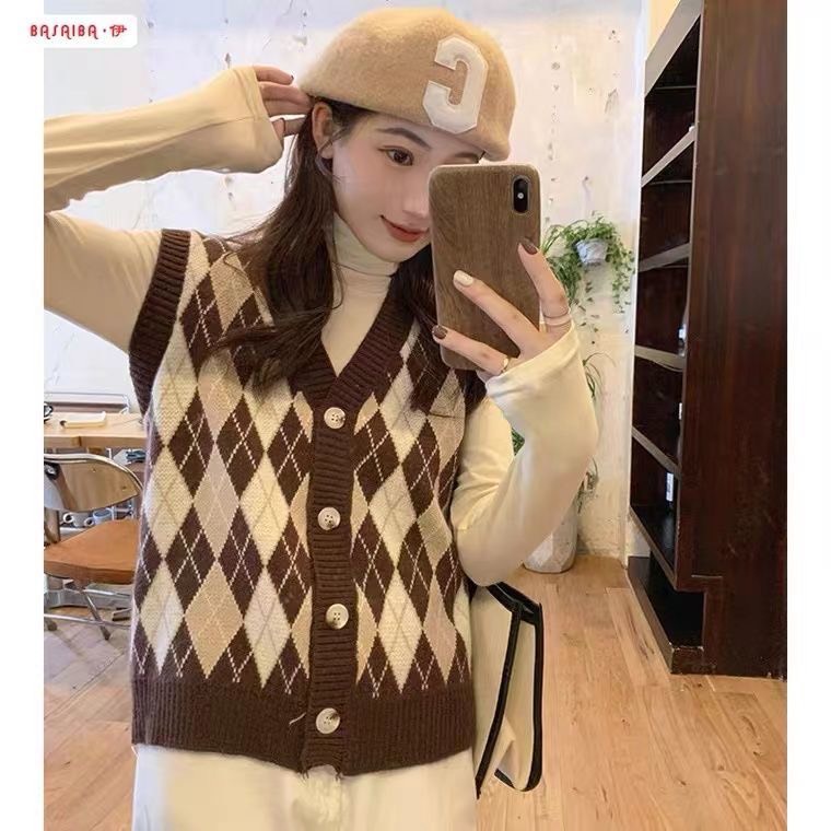 Áo Len Gile Nữ Taobao, Gile Len màu Nâu Tây ELISA Dáng Rộng Hàng Quảng Châu Dáng Ngắn Form Đẹp