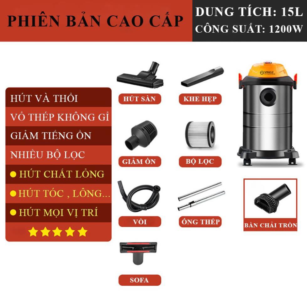 Máy hút bụi gia đình, công nghiệp công suất 1200W-15L tích hợp 3 chế độ khô- ướt- thổi