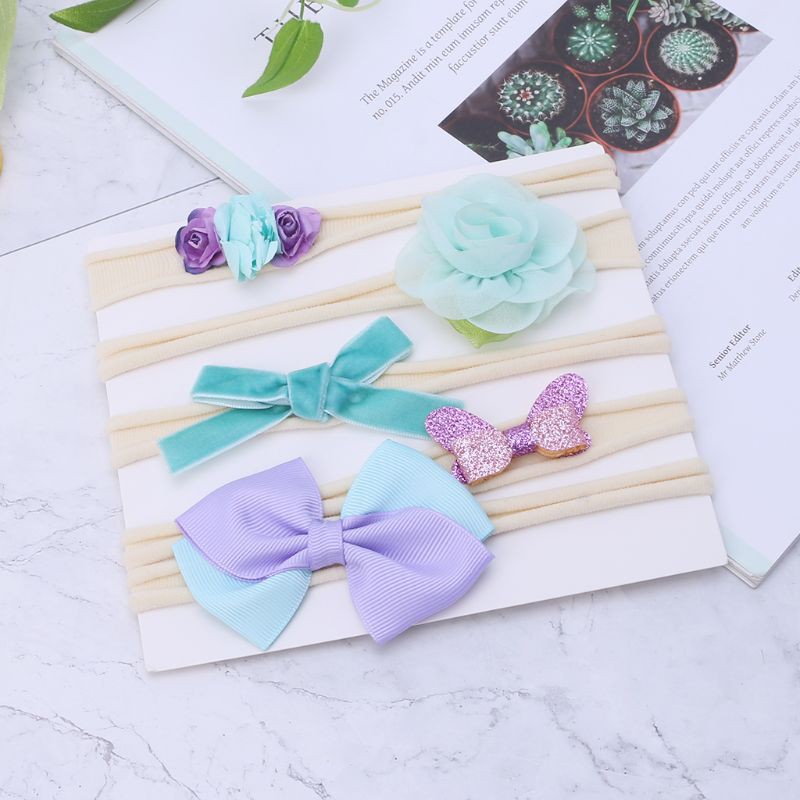 Set 5 băng đô Handmade nơ và hoa co giãn mềm mại cho bé gái