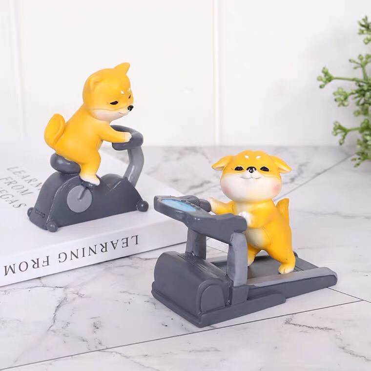Set mô hình shiba tập thể dục vui nhộn dễ thương trang trí nhà cửa bàn làm việc, quà tặng người thân-Ráp