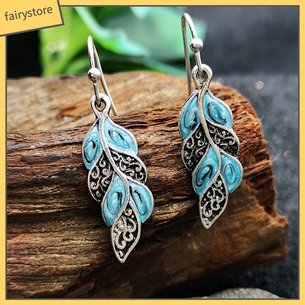 Khuyên tai dáng dài mặt hình lông chim công phong cách Vintage sang trọng