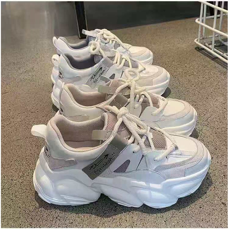 Giày thể thao nữ YSG - giày sneaker nữ 2 màu xám hồng da mềm đế bự độn đế 5cm giày ulzzang hàn quốc đẹp giá rẻ hot 2021