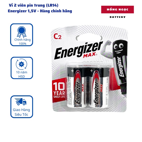 Vỉ 2 Viên pin Trung ( Pin C , LR14 , R14 ) 1,5V ENERGIZER MAX - Hàng chính hãng