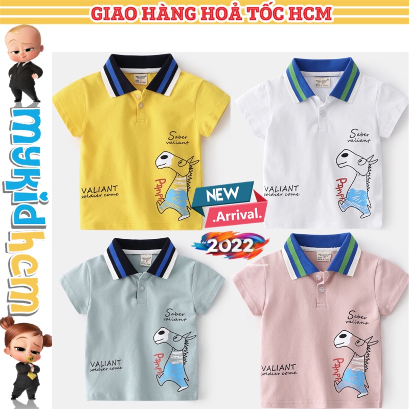 Áo POLO bé trai áo thun in hình GẤU ĐỘC LẠ chất cotton mềm mịn, hàng xuất Âu Mỹ