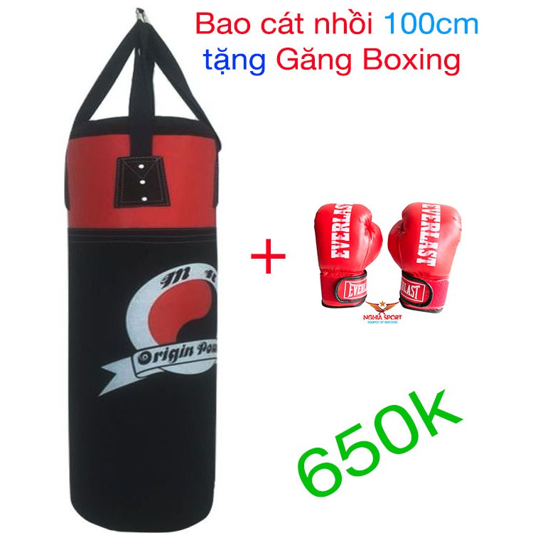 Bao cát đã nhồi hoàn thiện 100cm tặng găng đấm bao cao cấp mua về chỉ cần treo và đấm