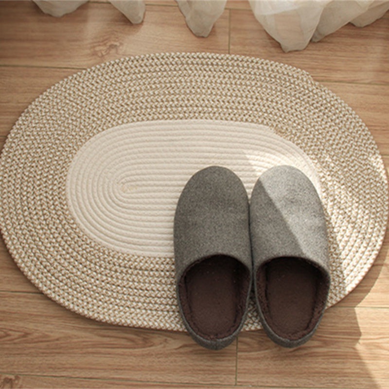 Thảm Cotton Hình Oval Phong Cách Nhật Bản Chống Bẩn Cho Phòng Khách / Phòng Ngủ