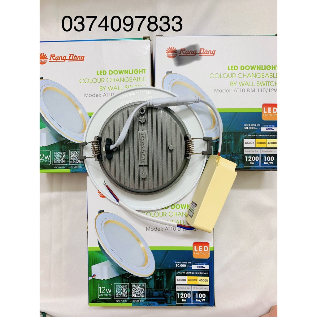 Đèn LED Downlight âm trần đổi màu 12W Rạng Đông AT10 ĐM 110/12W, Viền mạ bạc, vàng tinh tế