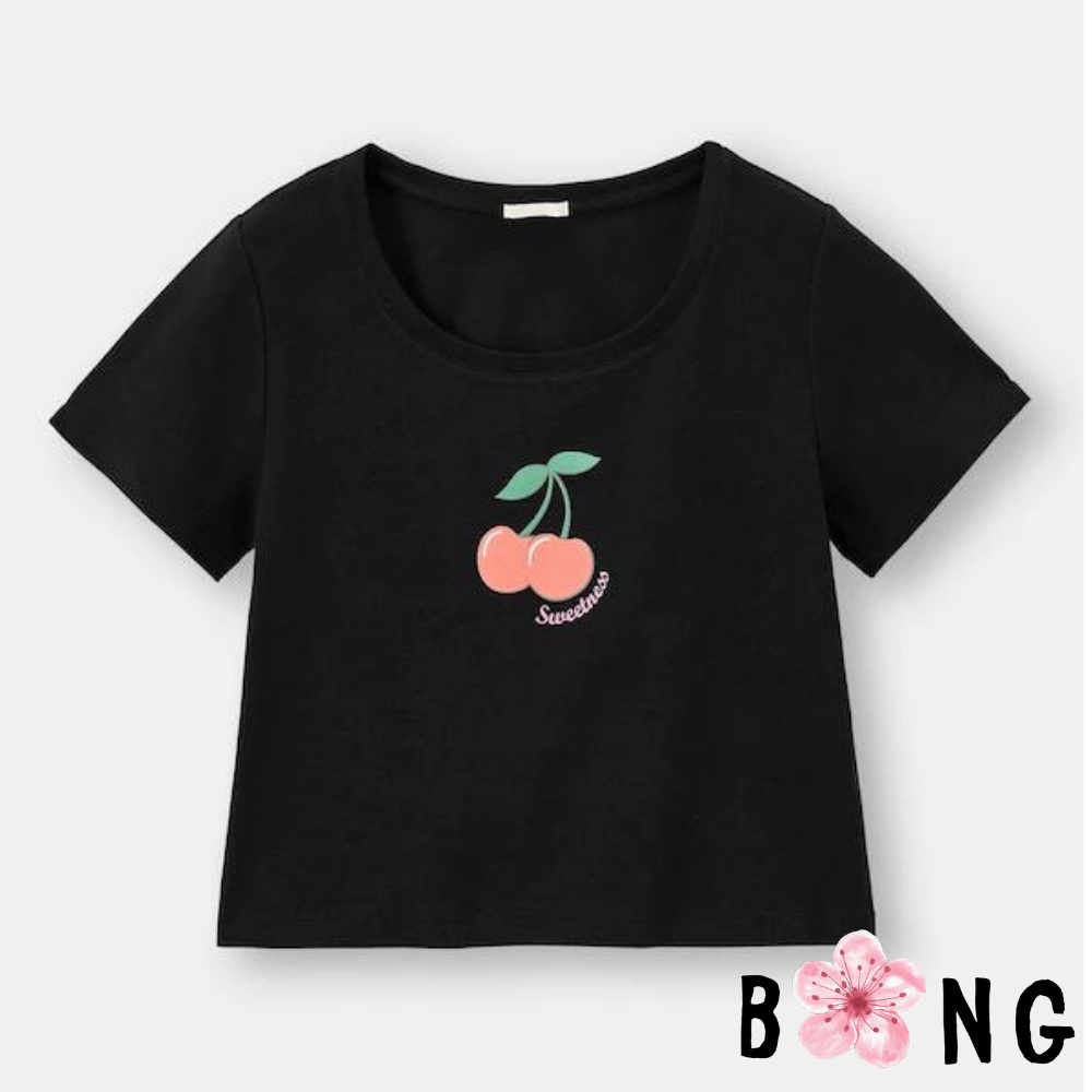 Áo thun croptop hình quả cherry, áo thun GU Nhật - Mã 330490