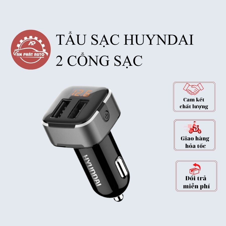Tẩu Sạc Hyundai (HY-39) 2 Cổng Sạc Đa Chức Năng Cho Ô Tô [Hàng Cao Cấp]