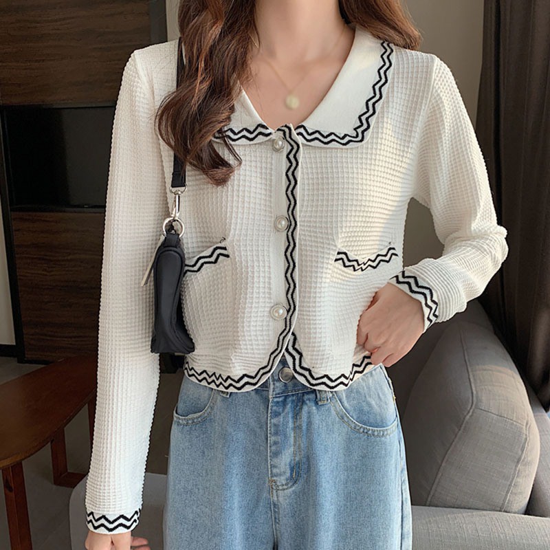 Áo Khoác Cardigan Dệt Kim Màu Sắc Tương Phản Xinh Xắn Cho Nữ