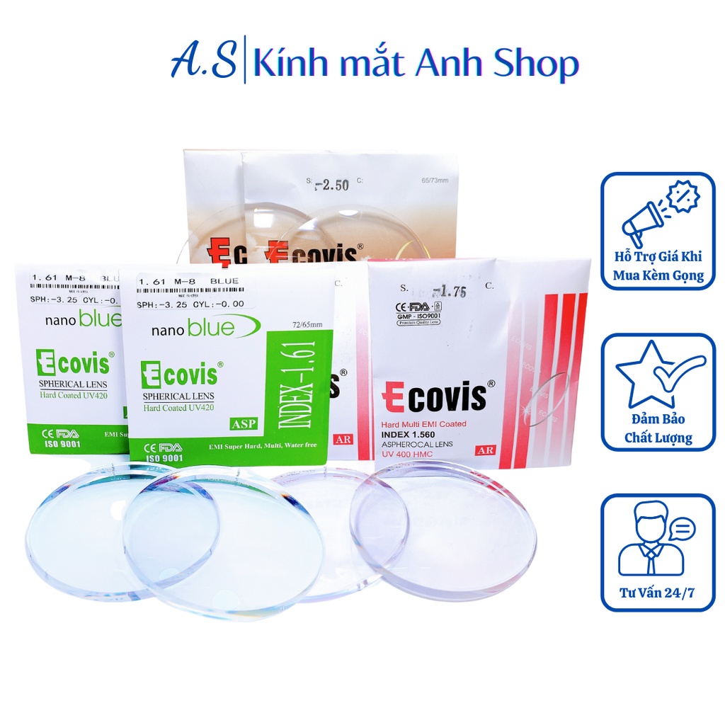 Tròng kính cận viễn loạn Ecovis tròng kính tráng cứng, chống tia uv, chống ánh sáng xanh bảo vệ mắt