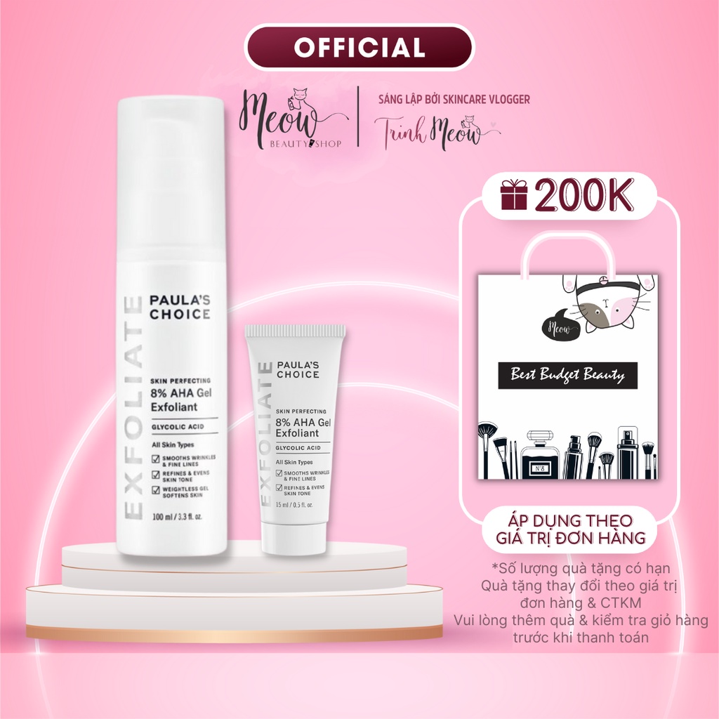 Gel tẩy tế bào chết Paula's Choice làm mềm sáng mịn da Perfecting 8% AHA Gel Exfoliant