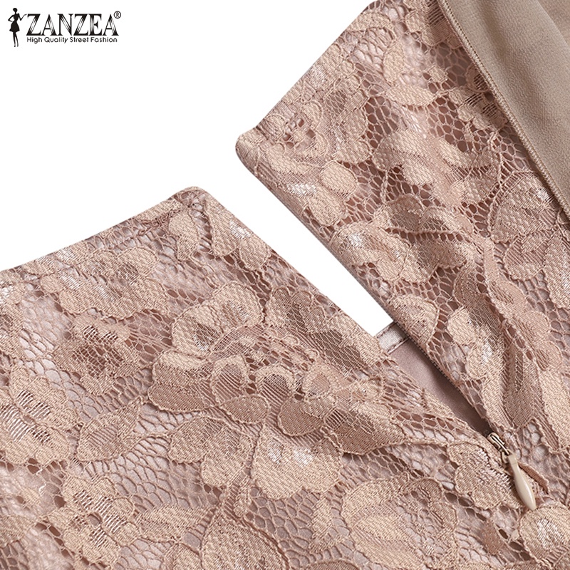 Đầm maxi Zanzea dài tay phối ren có khóa kéo thời trang dành cho nữ