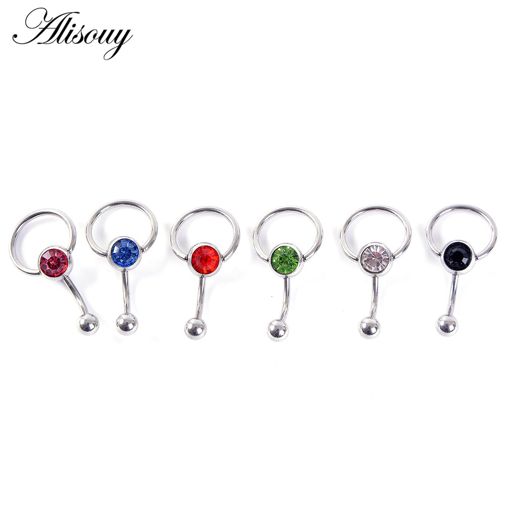 Alisouy 1 Khuyên Rốn Tròn Bằng Thép Không Gỉ Đính Đá Pha Lê Xanh Lam