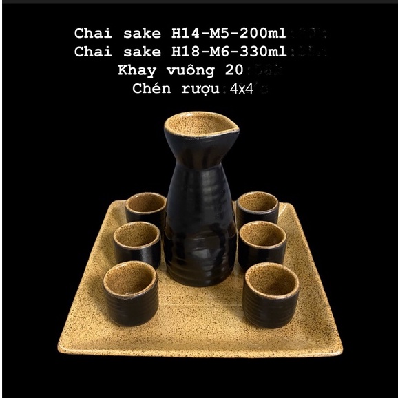 Bộ bình rượu sake phong cách Nhật Bản men đen gốm gốm sứ Bát Tràng