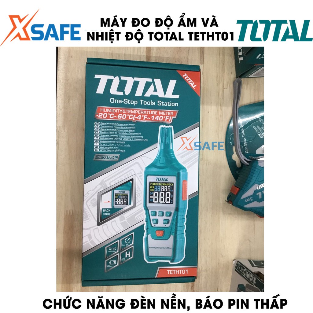 Máy đo độ ẩm và nhiệt độ kỹ thuật số TOTAL TETHT01 màn hình LCD Thiết bị đo cầm tay độ ẩm 0-100% có đèn nền báo pin thấp