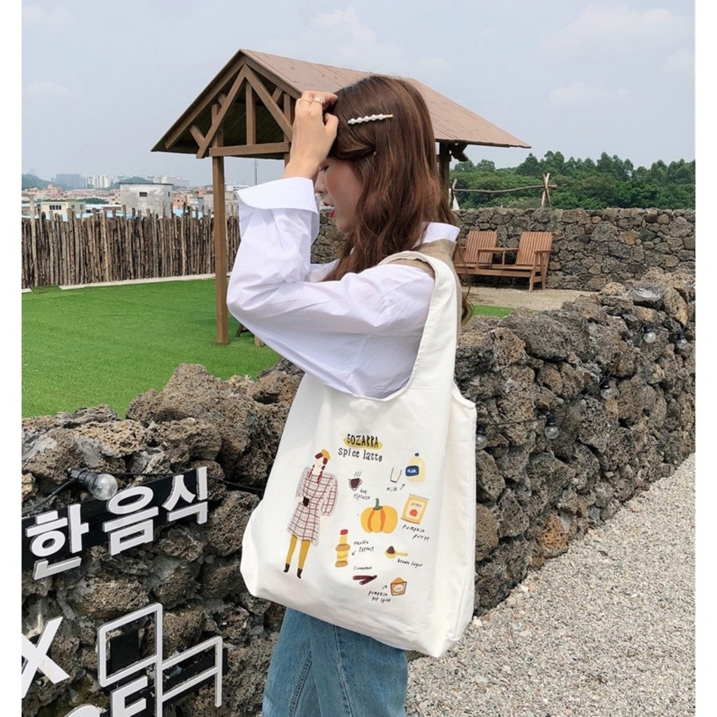 [HANG LOẠI A]Túi tote vải bố đựng đồ canvas đeo vai Hazin thời trang mới nhất, túi cô gái phong cách Hàn Quốc HZ 46