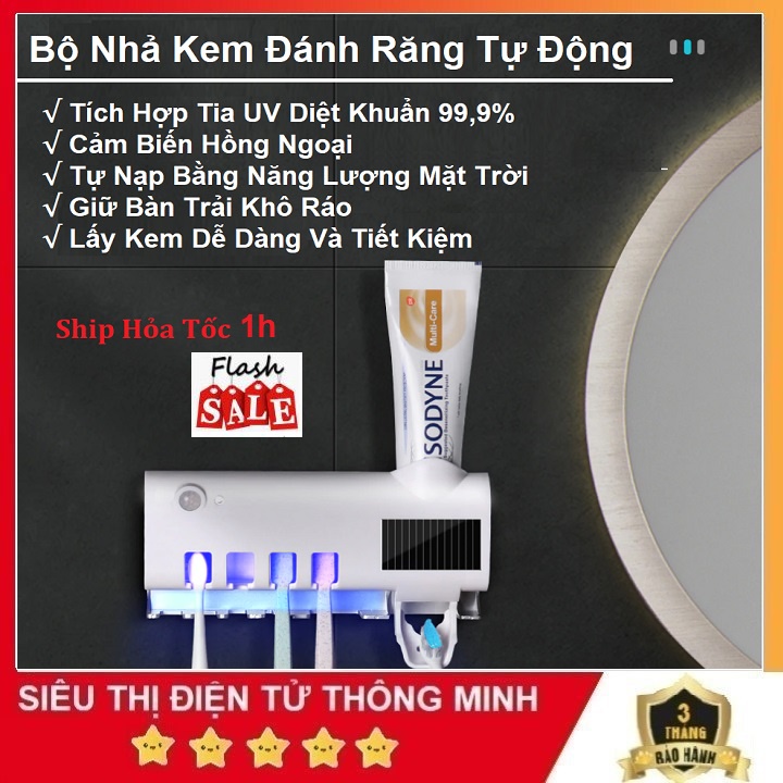 Bộ Dụng Cụ Nhả Kem Đánh Răng Tự Động, Tích Hợp Đèn UV Diệt Khuẩn - Phù Hợp Với Mọi gia Đình - Kiểu Dáng Sang Trọng