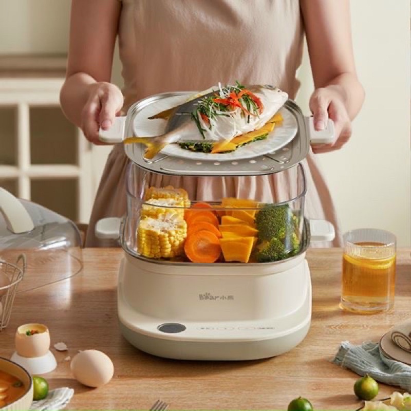 Nồi hấp đa năng Bear 6L khay hấp inox, điều chỉnh cảm ứng