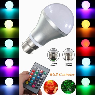 🌻hot sale🌻bóng đèn led đổi màu 5w e27 b22 rgb 85-265v kèm remote