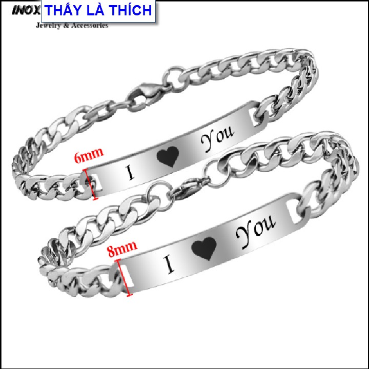 Lắc tay cặp đôi inox Thấy là thích màu vàng 24k khắc chữ I Love You - Giá bán như trên là 1 cặp = 2 lắc như hình