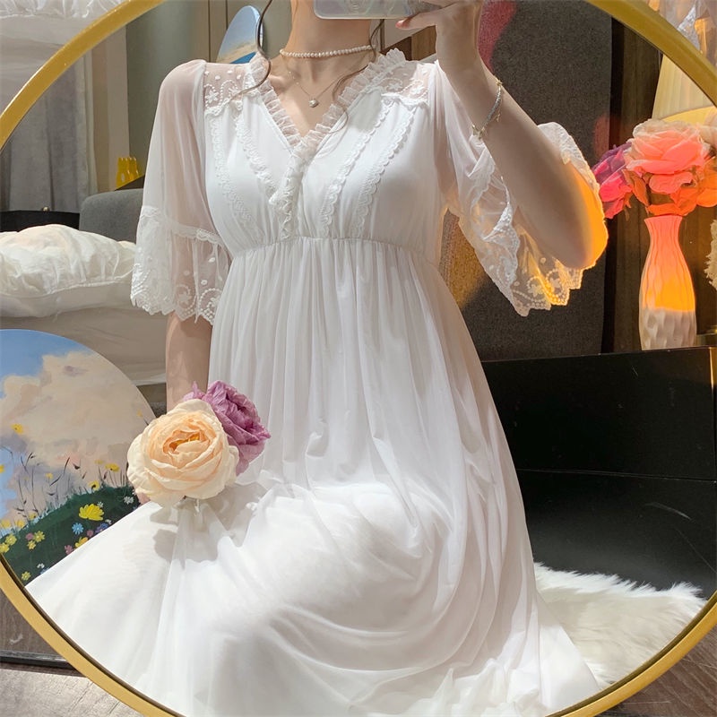 Bộ Đồ Ngủ Cotton Tay Ngắn Phối Ren Phong Cách Lolita Quyến Rũ Cho Nữ