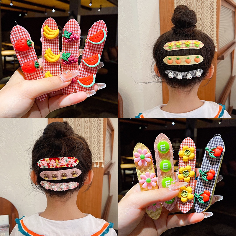 Set 3 Băng Đô Cài Tóc Gắn Hình Hoa/Trái Cây/Hoạt Hình Dễ Thương Cho Bé Gái