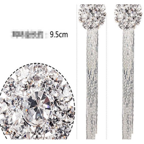 Khuyên tai dáng dài đính đá pha lê tua rua