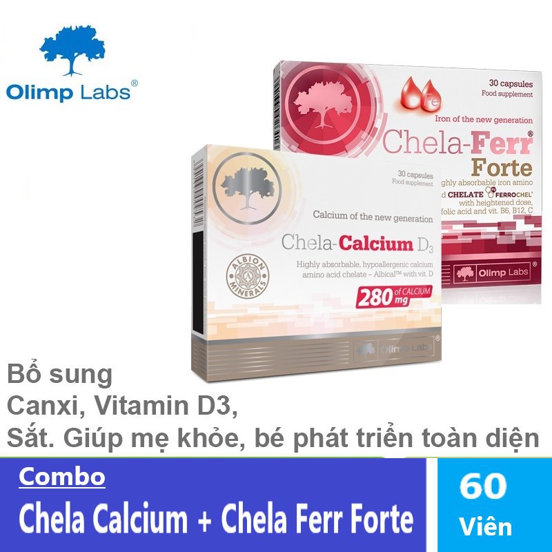 Combo |Chela Calcium + |Chela Ferr Forte - Bổ sung Canxi, Sắt, D3, C, B6, B12, Iron- Giúp mẹ khỏe, bé phát triển