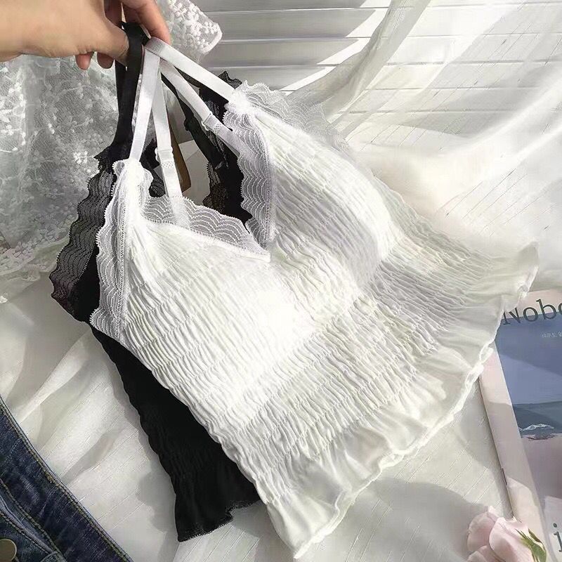 Áo Lót Hai Dây Phối Ren Có Mút Đệm Ngực Thiết Kế Hở Lưng Quyến Rũ Dành Cho Nữ