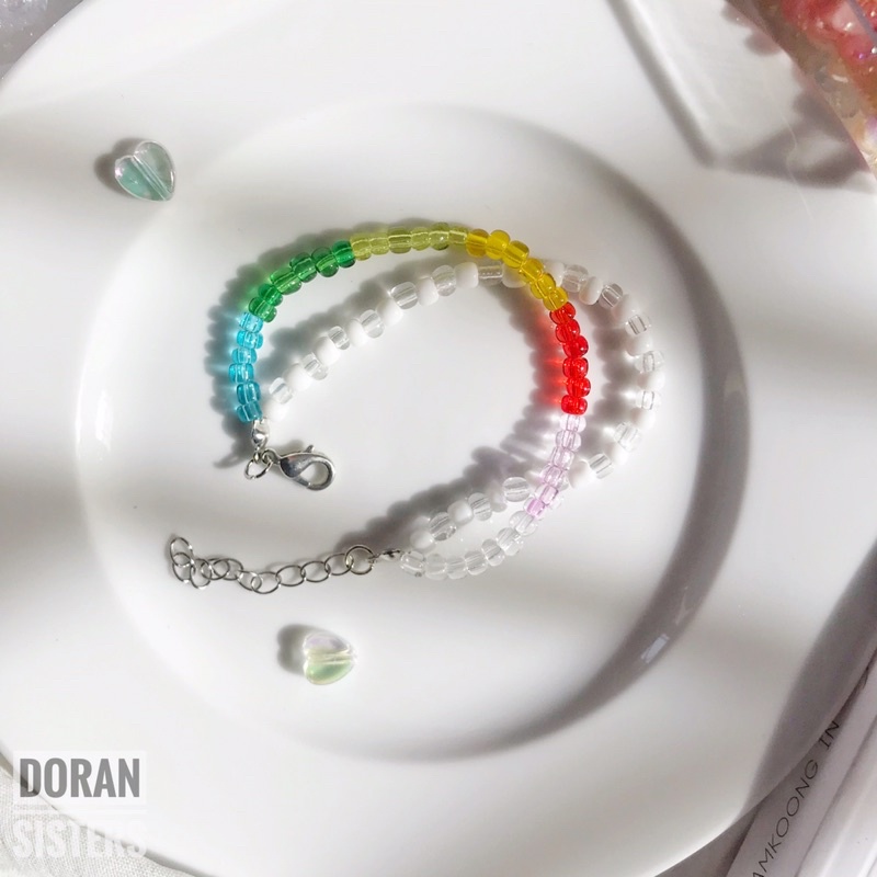🌈🌈🌈 Vòng tay đôi hạt cườm cầu vòng  có mắt xích điều chỉnh siêu dễ thương 🍭🍭🍭