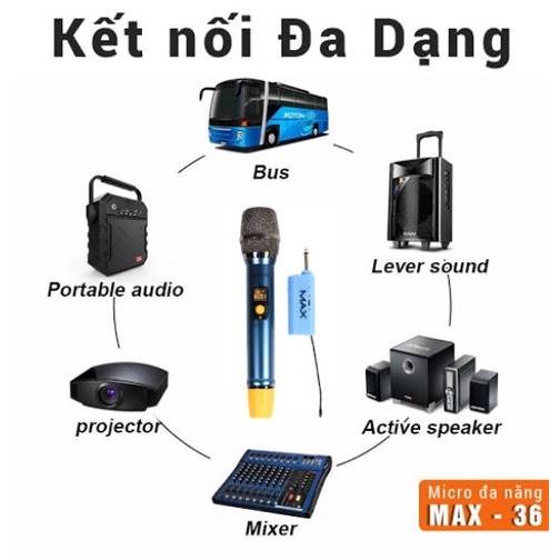 Bộ 2 miccro hát karaoke không dây UHF MAX 56 tích hợp sạc pin, cho chất lượng âm thanh trung thực bảo hành 12 tháng