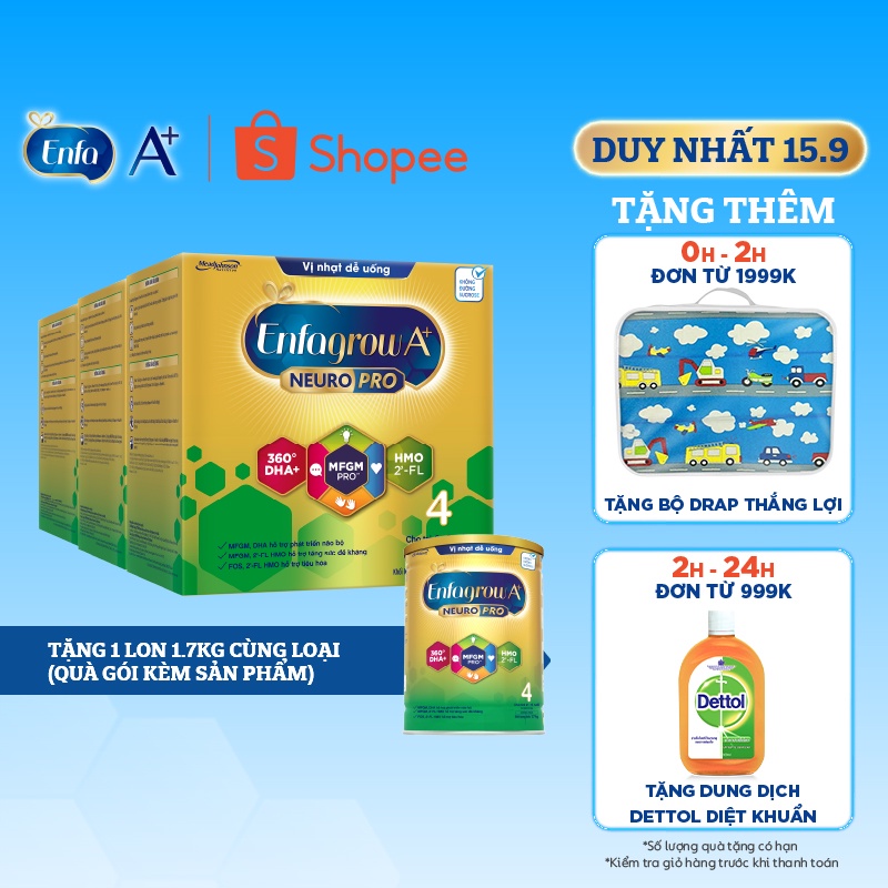 Bộ 3 hộp Sữa bột Enfagrow A+ Neuropro 4 - FL HMO Vị Nhạt Dễ Uống - 2.2kg/hộp